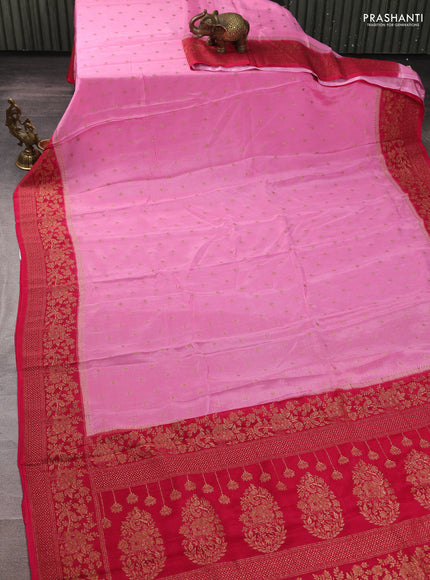 Banarasi semi chiffon saree peach pink and pink with allover thread & zari woven buttas and woven border