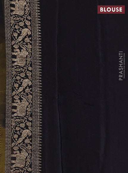 Banarasi semi chiffon saree mustard yellow and black with allover thread & zari woven buttas and woven border