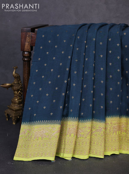 Banarasi semi chiffon saree peacock green and pista green with allover thread & zari woven buttas and woven border