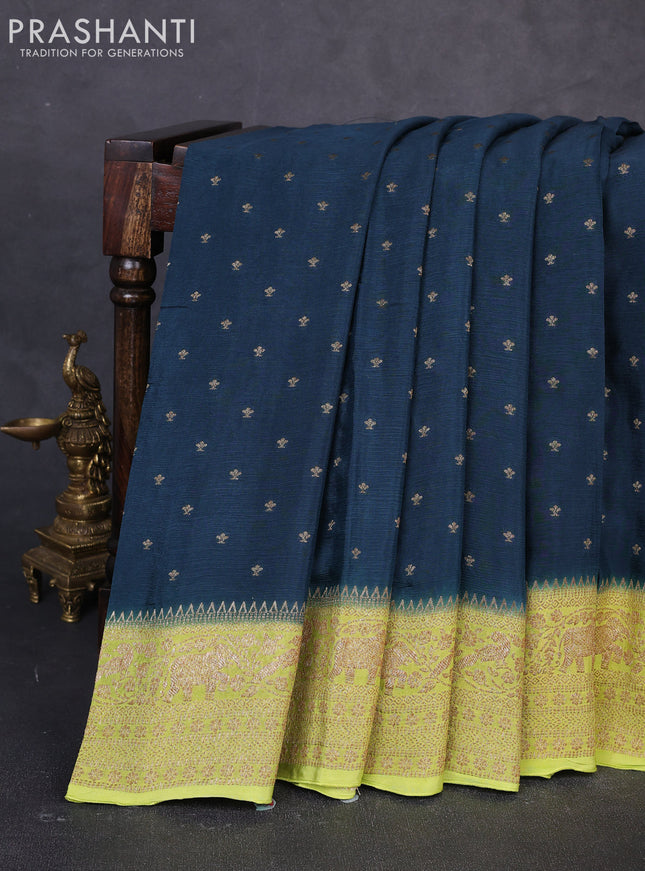 Banarasi semi chiffon saree peacock green and pista green with allover thread & zari woven buttas and woven border