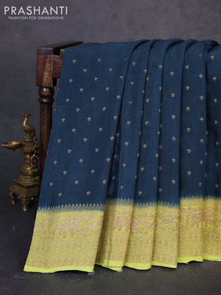 Banarasi chiffon saree peacock green and pista green with allover thread & zari woven buttas and woven border