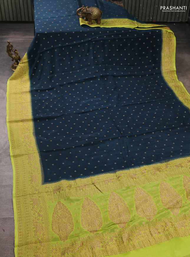 Banarasi semi chiffon saree peacock green and pista green with allover thread & zari woven buttas and woven border