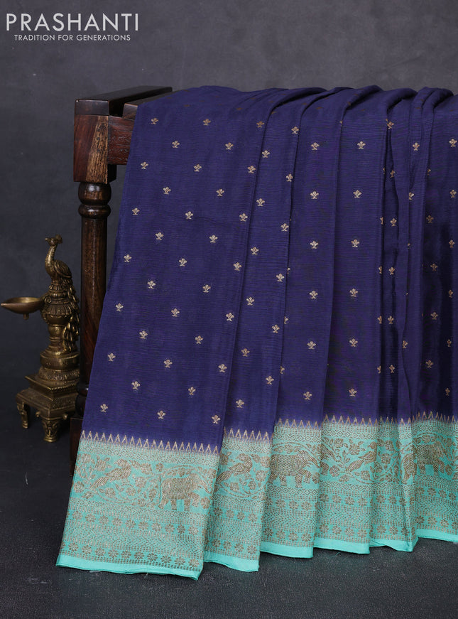 Banarasi semi chiffon saree peacock blue and teal green with allover thread & zari woven buttas and woven border