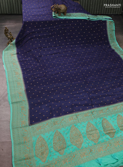 Banarasi semi chiffon saree peacock blue and teal green with allover thread & zari woven buttas and woven border