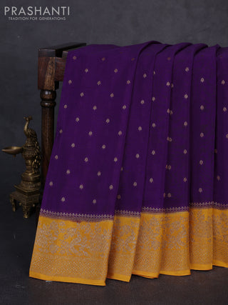 Banarasi chiffon saree violet and mango yellow with allover thread & zari woven buttas and woven border