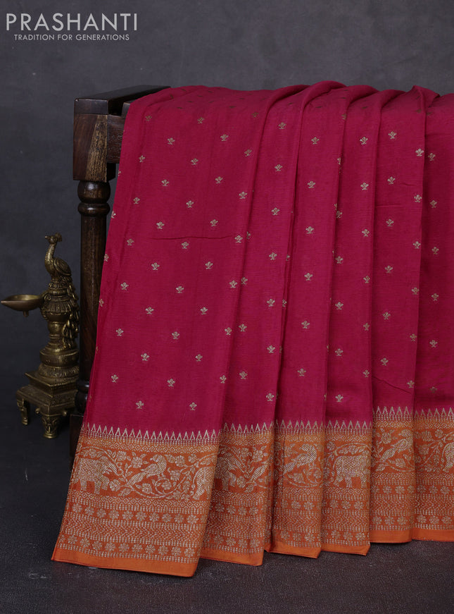 Banarasi semi chiffon saree pink and orange with allover thread & zari woven buttas and woven border
