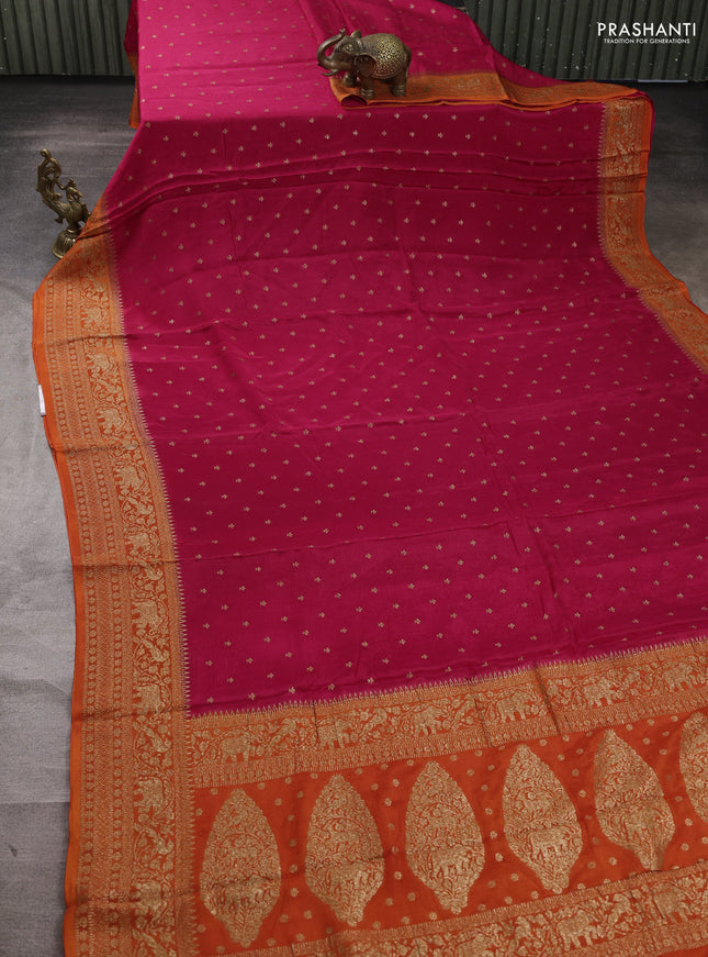 Banarasi semi chiffon saree pink and orange with allover thread & zari woven buttas and woven border