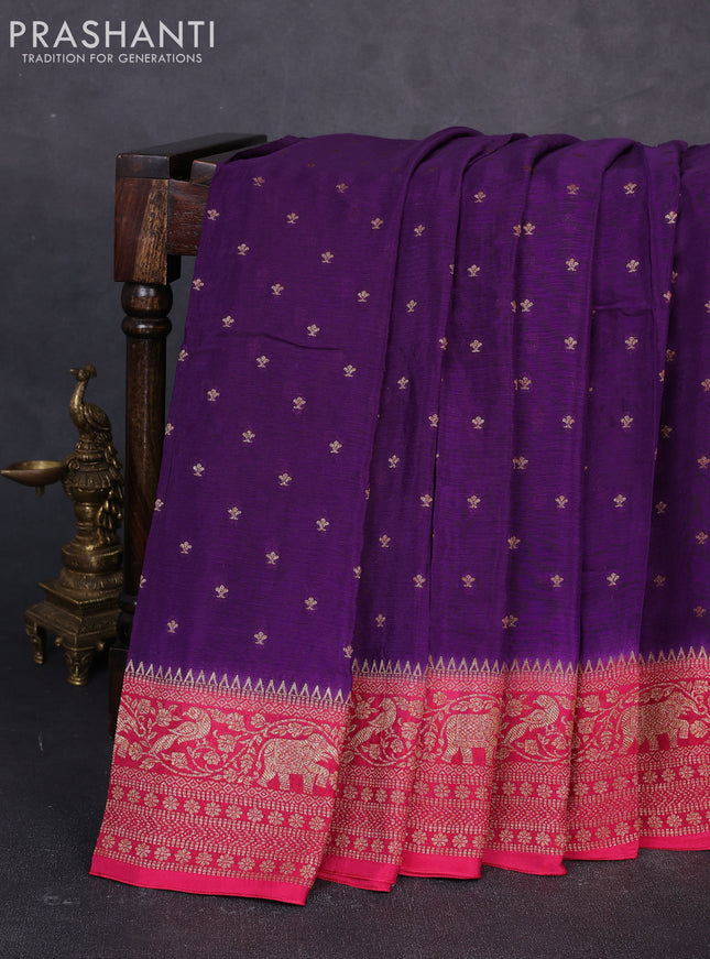 Banarasi semi chiffon saree violet and pink with allover thread & zari woven buttas and woven border