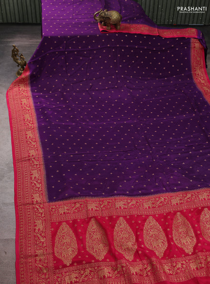 Banarasi semi chiffon saree violet and pink with allover thread & zari woven buttas and woven border