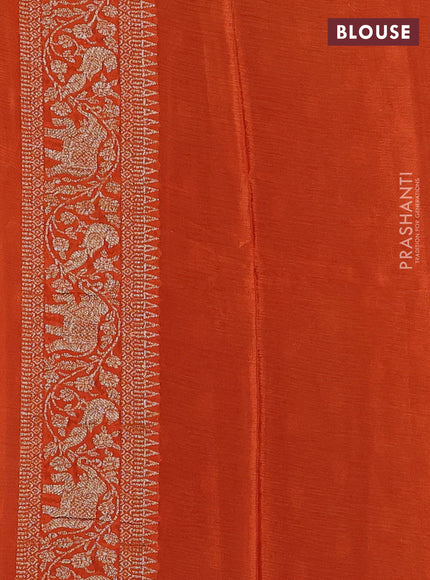 Banarasi semi chiffon saree black and orange with allover thread & zari woven buttas and woven border