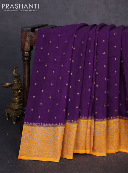Banarasi semi chiffon saree violet and mango blue with allover thread & zari woven buttas and woven border