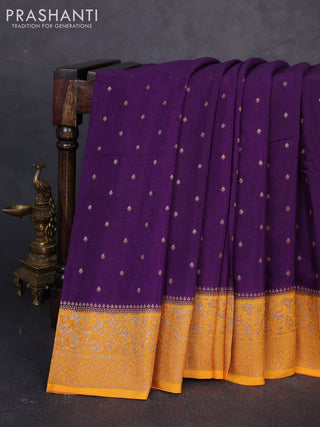 Banarasi chiffon saree violet and mango blue with allover thread & zari woven buttas and woven border