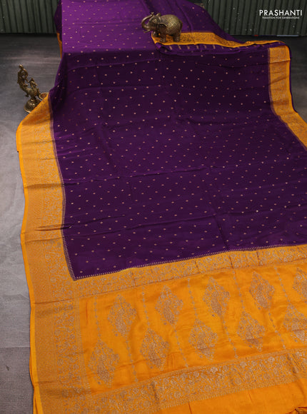Banarasi semi chiffon saree violet and mango blue with allover thread & zari woven buttas and woven border