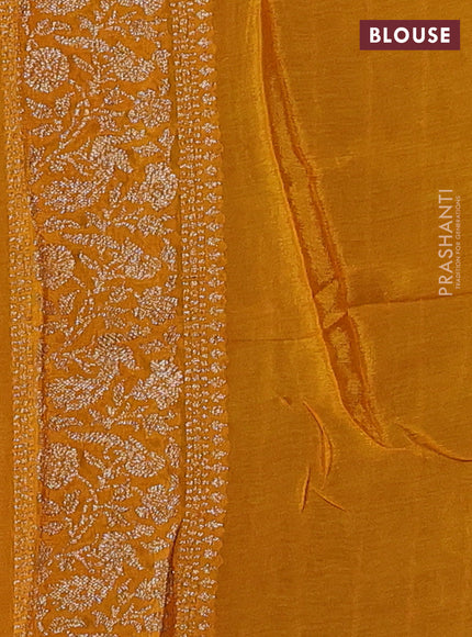 Banarasi semi chiffon saree violet and mango blue with allover thread & zari woven buttas and woven border