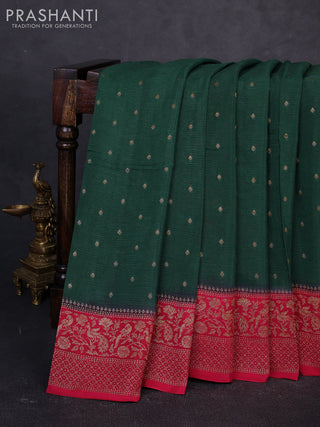 Banarasi chiffon saree green and maroon with allover thread & zari woven buttas and woven border