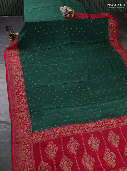 Banarasi semi chiffon saree green and maroon with allover thread & zari woven buttas and woven border