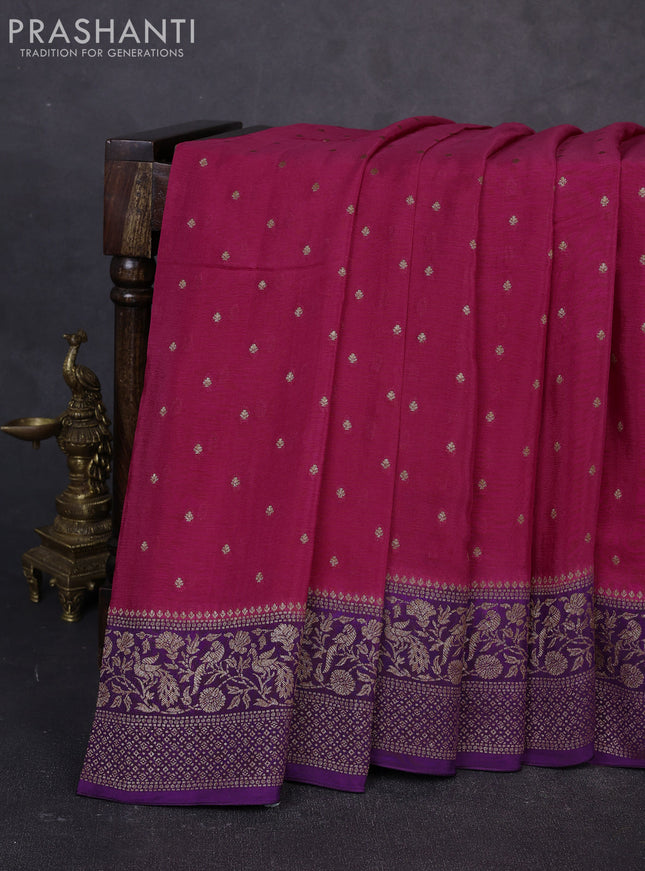 Banarasi semi chiffon saree pink and violet with allover thread & zari woven buttas and woven border