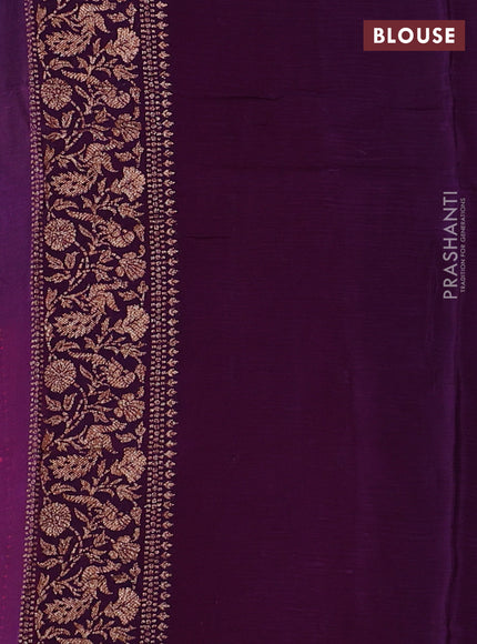 Banarasi semi chiffon saree pink and violet with allover thread & zari woven buttas and woven border