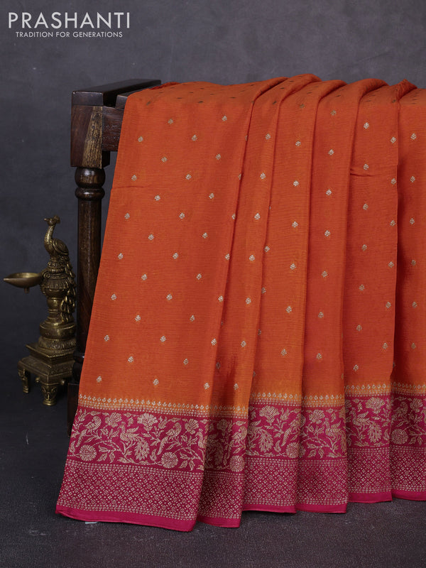 Banarasi chiffon saree orange and pink with allover thread & zari woven buttas and woven border