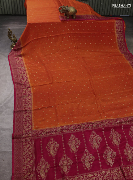 Banarasi semi chiffon saree orange and pink with allover thread & zari woven buttas and woven border