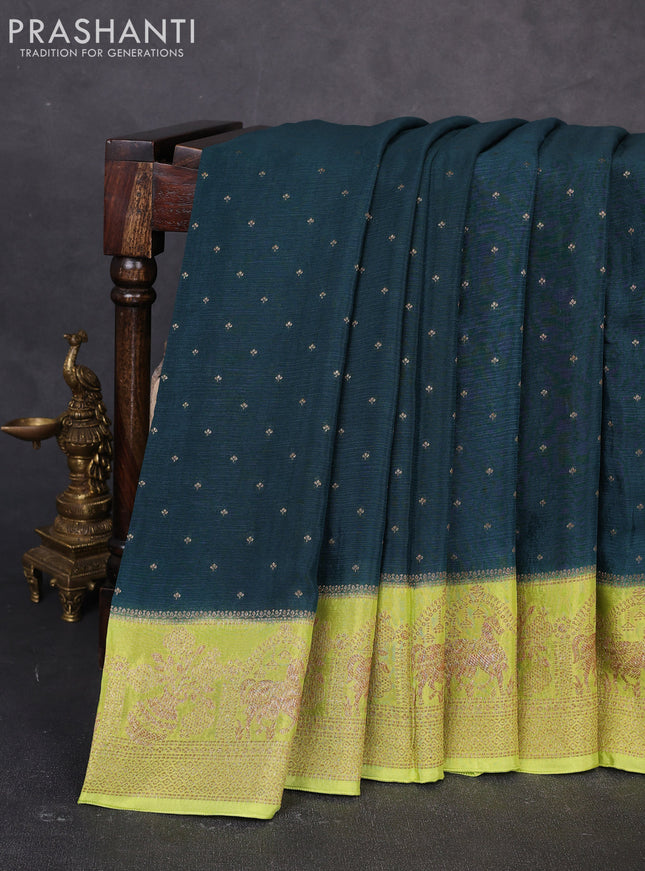 Banarasi semi chiffon saree peacock green and light green with allover thread & zari woven buttas and woven border