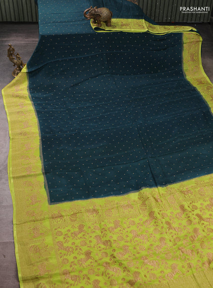 Banarasi semi chiffon saree peacock green and light green with allover thread & zari woven buttas and woven border