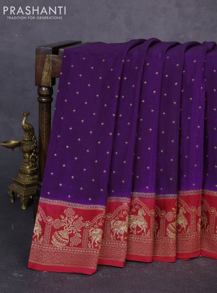 Banarasi semi chiffon saree violet and pink with allover thread & zari woven buttas and woven border