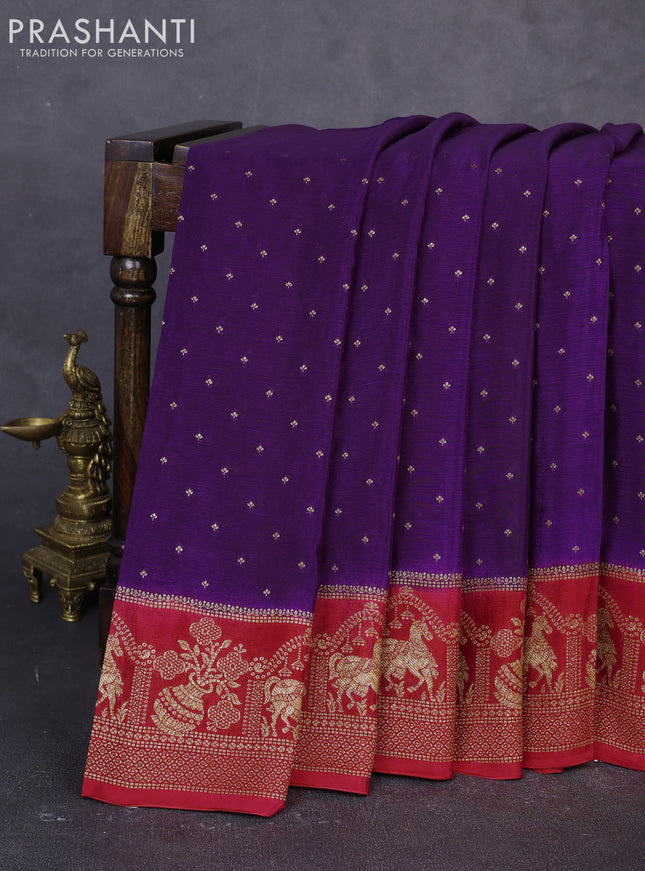 Banarasi semi chiffon saree violet and pink with allover thread & zari woven buttas and woven border