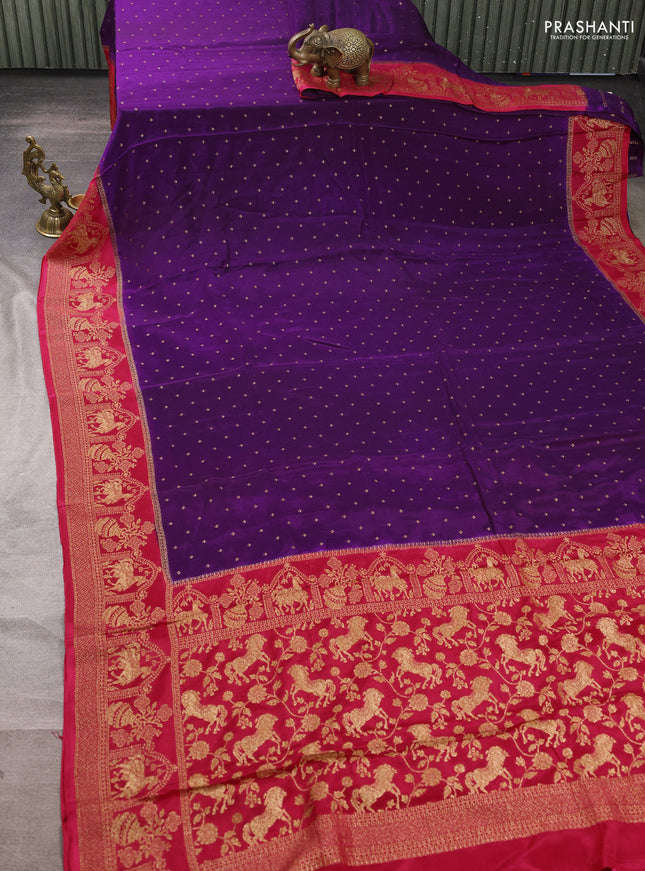 Banarasi semi chiffon saree violet and pink with allover thread & zari woven buttas and woven border