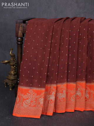 Banarasi chiffon saree brown and orange with allover thread & zari woven buttas and woven border