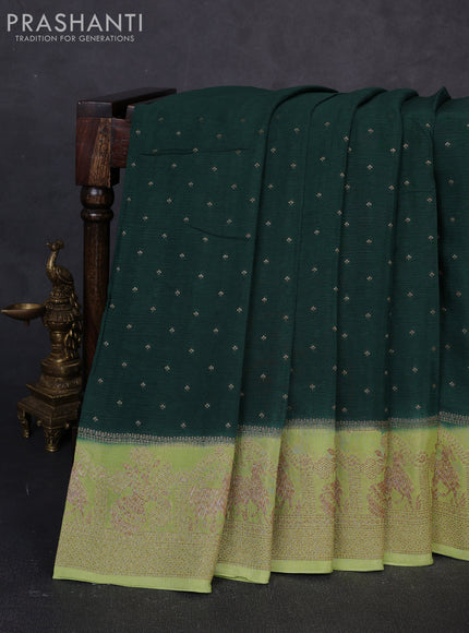 Banarasi semi chiffon saree bottle green and pista green with allover thread & zari woven buttas and woven border