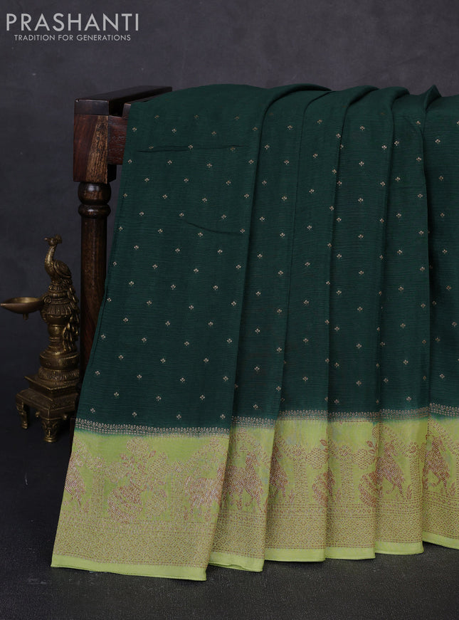 Banarasi semi chiffon saree bottle green and pista green with allover thread & zari woven buttas and woven border