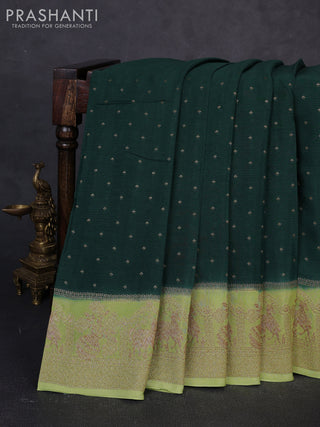 Banarasi chiffon saree bottle green and pista green with allover thread & zari woven buttas and woven border