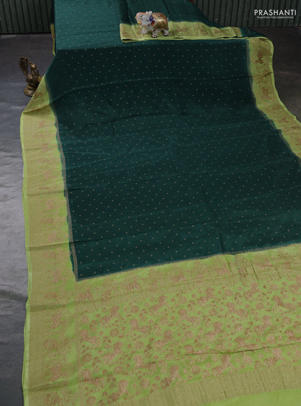 Banarasi semi chiffon saree bottle green and pista green with allover thread & zari woven buttas and woven border