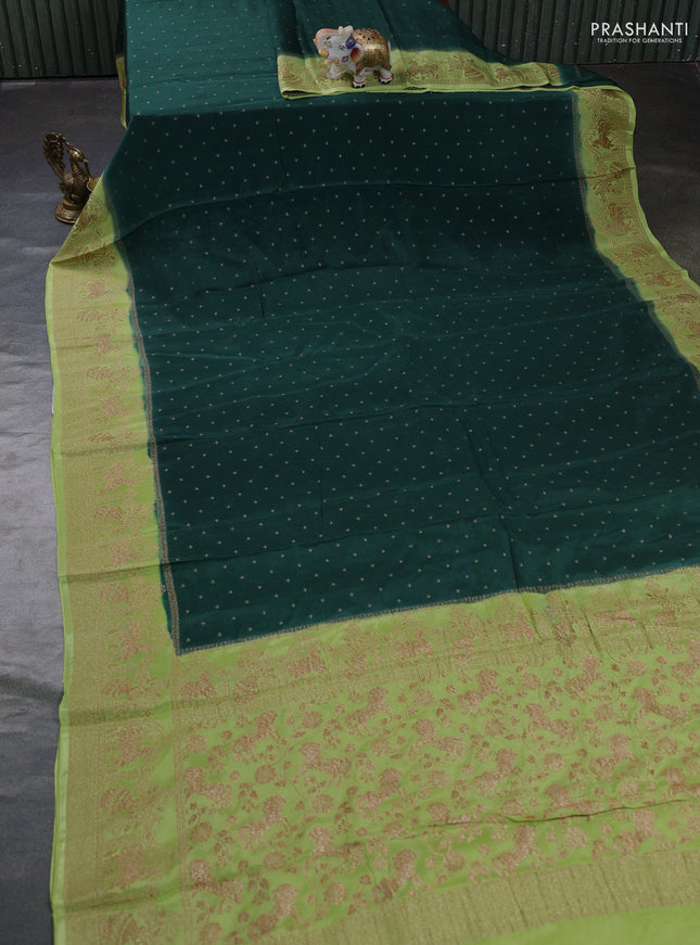 Banarasi semi chiffon saree bottle green and pista green with allover thread & zari woven buttas and woven border