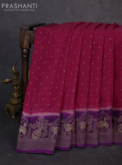 Banarasi semi chiffon saree pink and violet with allover thread & zari woven buttas and woven border
