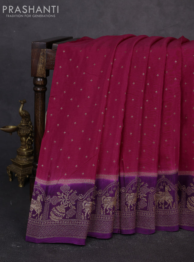 Banarasi semi chiffon saree pink and violet with allover thread & zari woven buttas and woven border