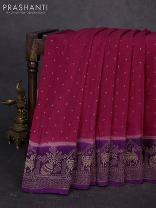 Banarasi chiffon saree pink and violet with allover thread & zari woven buttas and woven border