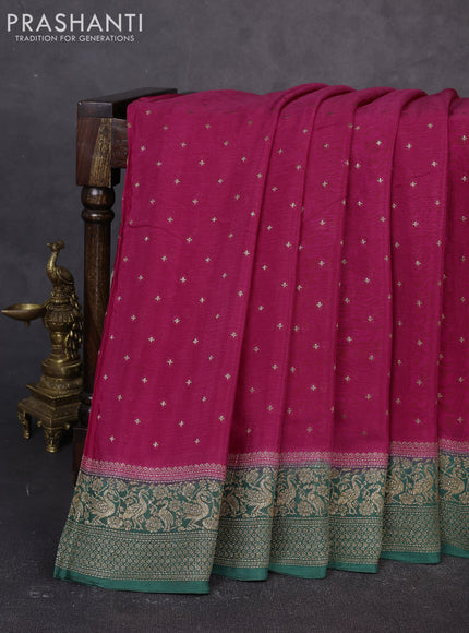 Banarasi semi chiffon saree pink and green with allover thread & zari woven buttas and woven border