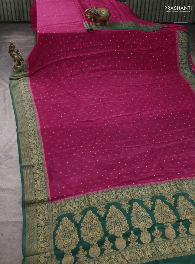 Banarasi semi chiffon saree pink and green with allover thread & zari woven buttas and woven border