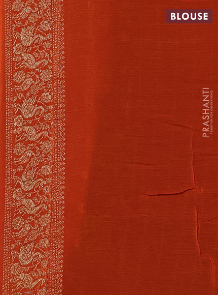 Banarasi semi chiffon saree black and orange with allover thread & zari woven buttas and woven border