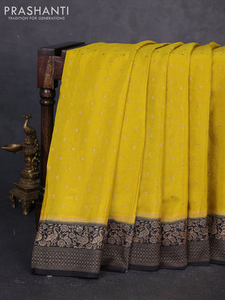 Banarasi chiffon saree mustard yellow and black with allover thread & zari woven buttas and woven border