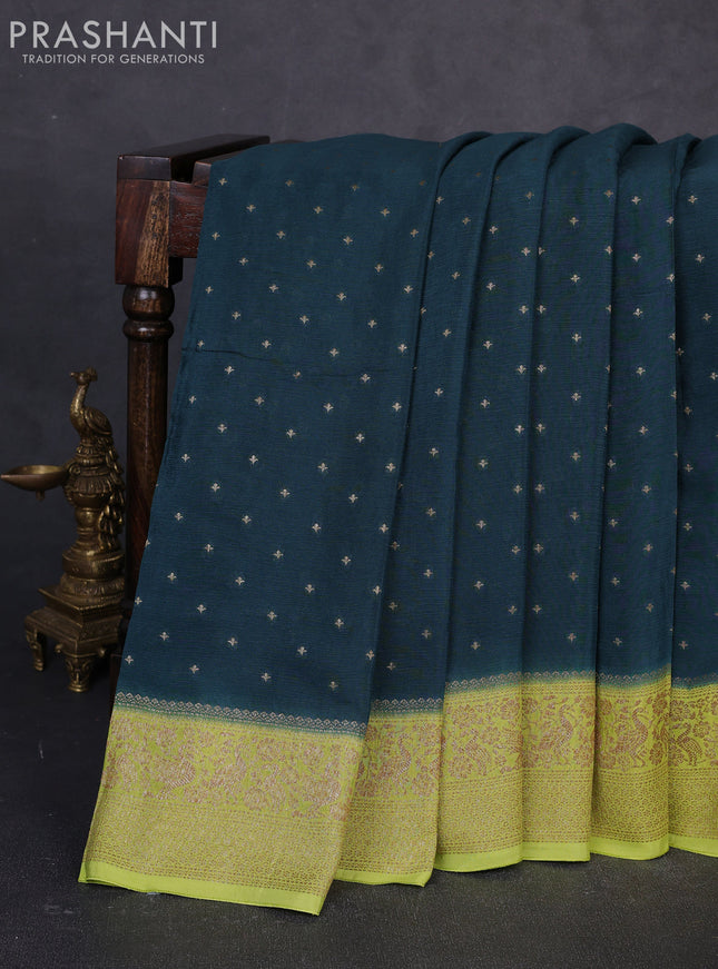 Banarasi semi chiffon saree peacock green and light green with allover thread & zari woven buttas and woven border