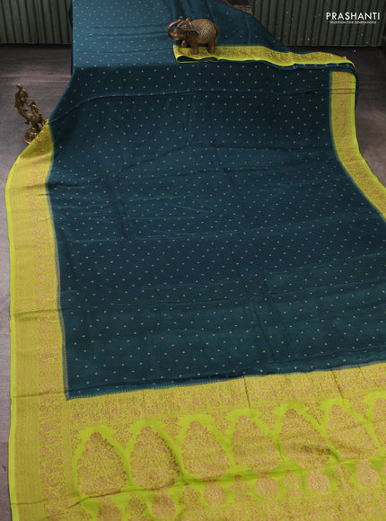 Banarasi semi chiffon saree peacock green and light green with allover thread & zari woven buttas and woven border