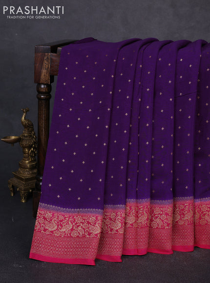 Banarasi semi chiffon saree violet and pink with allover thread & zari woven buttas and woven border