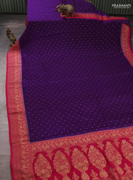 Banarasi semi chiffon saree violet and pink with allover thread & zari woven buttas and woven border