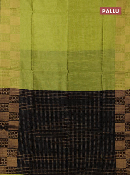 Semi dupion saree lime green and black with allover zari weaves and zari woven border