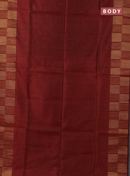 Semi dupion saree maroon and rustic orange with allover zari weaves and zari woven border