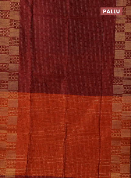 Semi dupion saree maroon and rustic orange with allover zari weaves and zari woven border