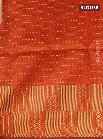 Semi dupion saree maroon and rustic orange with allover zari weaves and zari woven border
